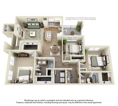 Floor plan for 3 beds, 2 baths, 1545 sqft